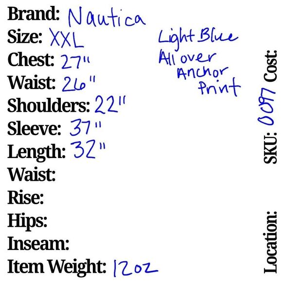 Nautica Mens Anchor Nautical Button Up Light Blue Long Sleeve Preppy XXL - Picture 7 of 7